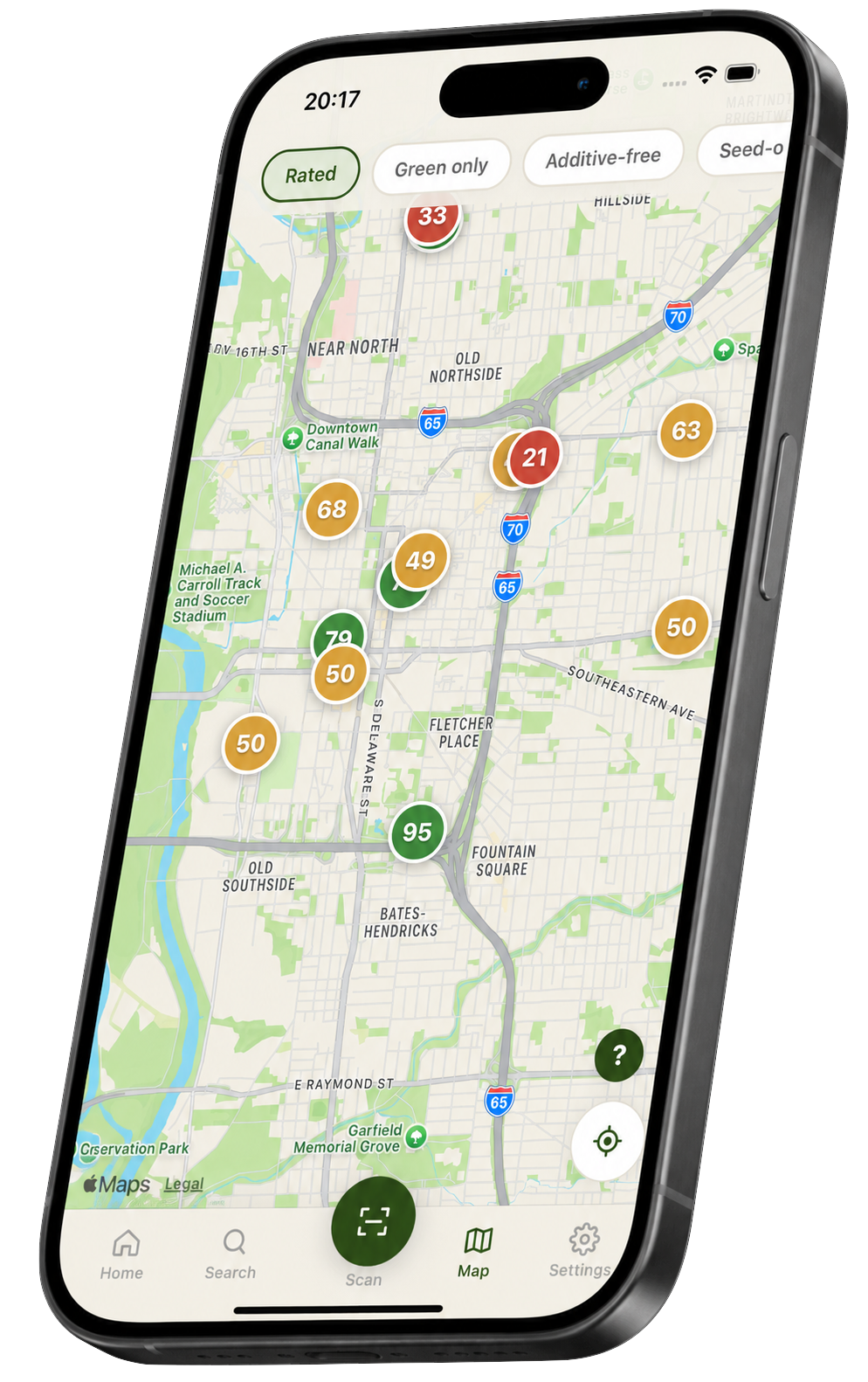 Tallow app — restaurant map with seed-oil-free filter