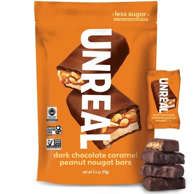 UNREAL Dark Chocolate Caramel Peanut Nougat Bars